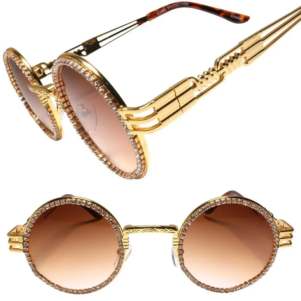 Crystals on Gold Rim Hip Hop Rapper DJ Sunglasses That Exude Elegance and Class